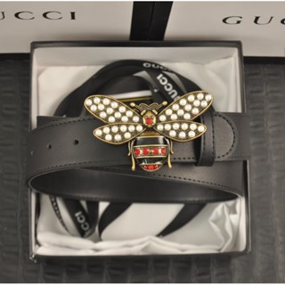 Gucci เข็มขัดหนังวัว สองชั้น ประดับเพชร สไตล์นักธุรกิจ สําหรับผู้ชาย