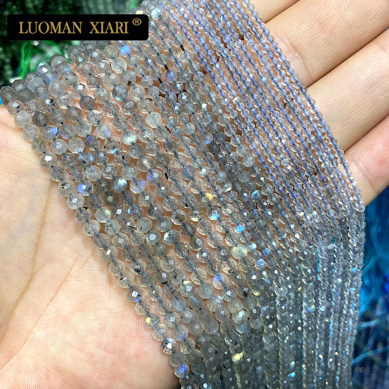 LUOMAN XIARI ลูกปัดหินธรรมชาติ Faceted Labradorite รอบหลวมลูกปัดสําหรับเครื่องประดับทํา DIY Brcelet สร้อยคอ 2 มม.3 มม.4 มม.