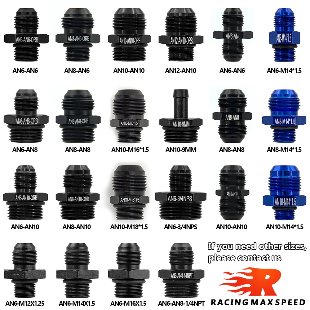 AN6 AN8 AN10 NPT อะแดปเตอร์ชายตรงสีดําหรือน้ําเงิน