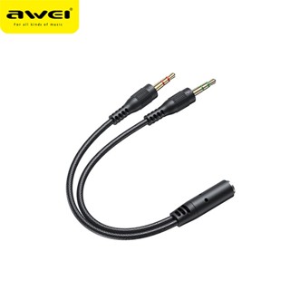 Awei AUX-002 3.5mm Headset Microphone 2 in 1 Audio Splitter AUX Cable For Desktop Laptop