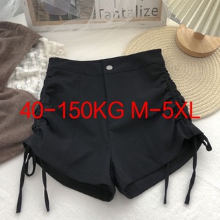 【 M-5xl 40-150kg 】กางเกงขาสั้น เอวสูง ลําลอง พลัสไซซ์ ขนาดใหญ่ สีดํา แฟชั่นฤดูร้อน สําหรับผู้หญิงอวบ 2022