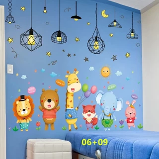 ฮจ219การ์ตูนสัตว์ห้องเด็กสติ๊กเกอร์ติดผนังภาพวาดตกแต่งผนังเด็กต้นการศึกษาปกน่าเกลียดวอลล์เปเปอร์วอลล์เปเปอร์กาวในตัว