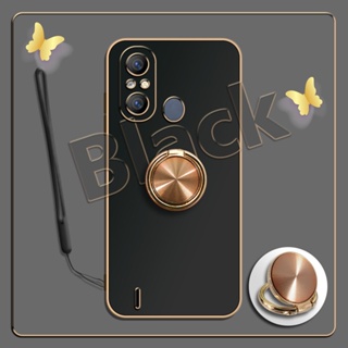 เคสซิลิโคนนิ่ม ชุบไฟฟ้า 360 องศา สําหรับ Itel A58 A58 Pro A49°ขาตั้งแหวนโลหะ และสายคล้องซิลิโคน