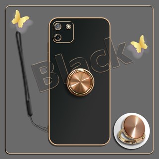 เคสซิลิโคนชุบไฟฟ้า แบบนิ่ม 360 องศา สําหรับ Realme รุ่น C11 ปี 2020°ขาตั้งแหวนโลหะ และสายคล้องซิลิโคน