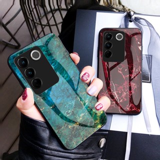 เคสโทรศัพท์มือถือกระจกนิรภัย ลายหินอ่อน สําหรับ Vivo V27E V27 Pro V27Pro 5G case เคส