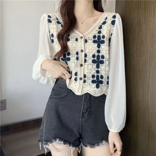 เสื้อเชิ้ตแขนยาว ปักลายลูกไม้ ฉลุลาย แบบเข้ารูป สําหรับผู้หญิง