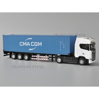 โมเดลรถบรรทุกสเกล 1:50 Diecast Scania S730 Tractor With Container Semi-Trailer พร้อมกล่องใส่ไฟ