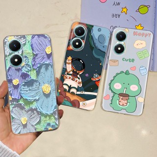 เคสโทรศัพท์มือถือ TPU ใส พิมพ์ลายคนอวกาศ ดอกไม้ สําหรับ OPPO Reno8 T Reno 8T 2023 Reno 8 T 4G