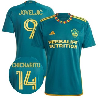 เสื้อกีฬาแขนสั้น ลายทีมชาติฟุตบอล LA Galaxy 2023 2024 MLS ชุดเหย้า สีเขียว