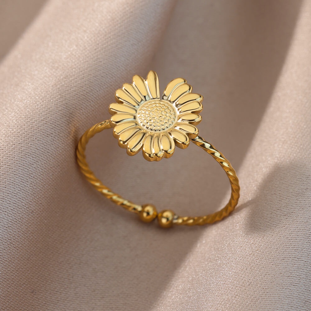 Kaijiang Cincin Daisy เปิดแหวนผู้หญิงชุบทอง Twist Chain สแตนเลสปรับแหวนดอกไม้ Charm เครื่องประดับแฟชั่นอุปกรณ์เสริม