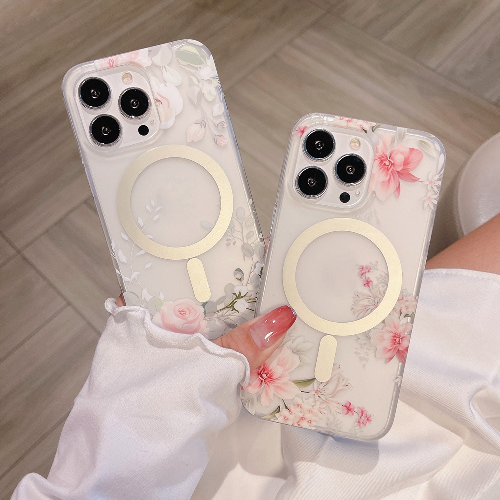 เคสโทรศัพท์มือถือ อะคริลิค TPU ใส ผิวด้าน กันกระแทก ลายดอกไม้ สําหรับ iPhone 15 14 12 13 Pro Max