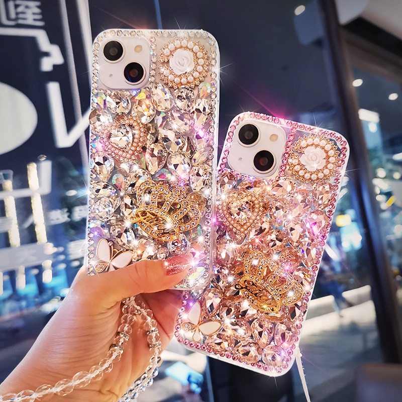 SAMSUNG หรูหรา 3D Blingเพชรเชือกเส้นเล็กลูกไม้เคสโทรศัพท์สําหรับSamsung Galaxy S26 S25 S24 S23 S22 U