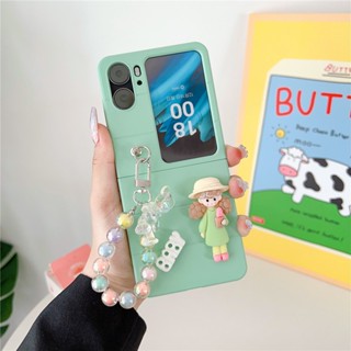 เคสโทรศัพท์ซิลิโคน กันกระแทก ปิดด้านหลัง ประดับลูกปัดคริสตัล กลิตเตอร์ รูปหมีน่ารัก สีแคนดี้ สําหรับ OPPO Find N2 Flip findn2 Flip Find N2