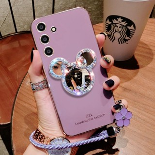 เคส Samsung A24 A54 A34 A14 5G A04S A23 A33 A73 A32 A52S A52 5G A71 A50 A30S A50S เคสโทรศัพท์มือถือ ลายมิกกี้เมาส์ พร้อมกระจกแต่งหน้า และสายคล้อง สําหรับ