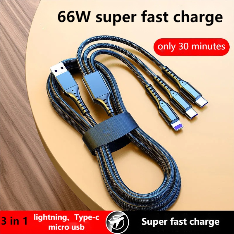 3 in 1 สายชาร์จโทรศัพท์มือถือ 66W