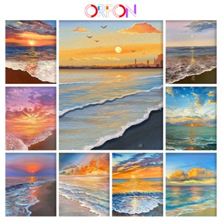 【ORFON】Paint by numbers 20*30/40*50cm DIY frame Seaside sunset decompression hand-painted home life decoration oil painting