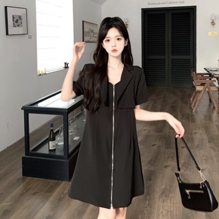 Summer New Large Slim Fake Two Piece Zipper Dress