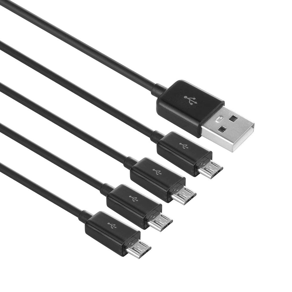 สายชาร์จ Micro USB 4 in 1 USB 2.0 A ตัวผู้ เป็น Micro USB ตัวผู้ 4 เส้น (สีดํา 0.5 ม.)
