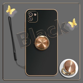 เคสซิลิโคนนิ่ม ชุบไฟฟ้า 360 องศา สําหรับ Samsung A03°ขาตั้งแหวนโลหะ และสายคล้องซิลิโคน