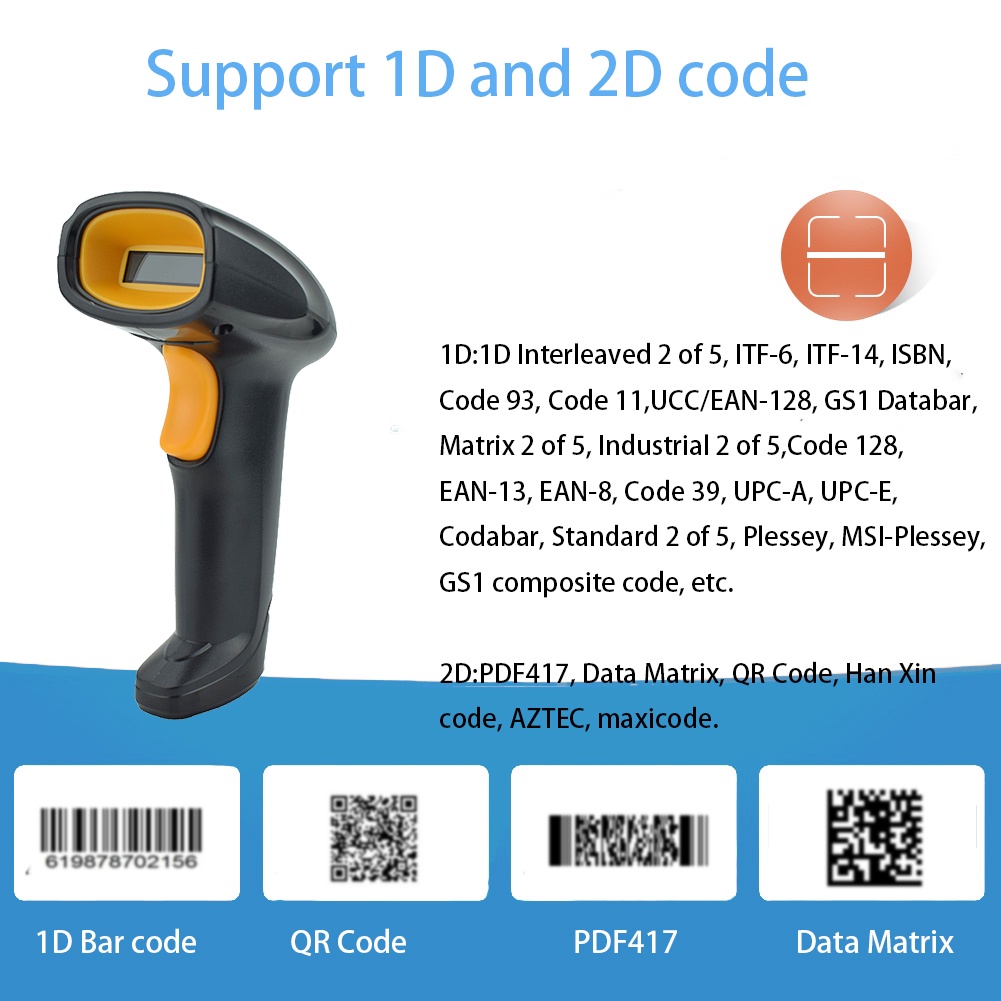 เครื่องสแกนบาร์โค้ดแบบพลักแอนด์เพลย์ 2D / เครื่องอ่านโค้ด QR / เครื่องสแกนบาร์โค้ด USB