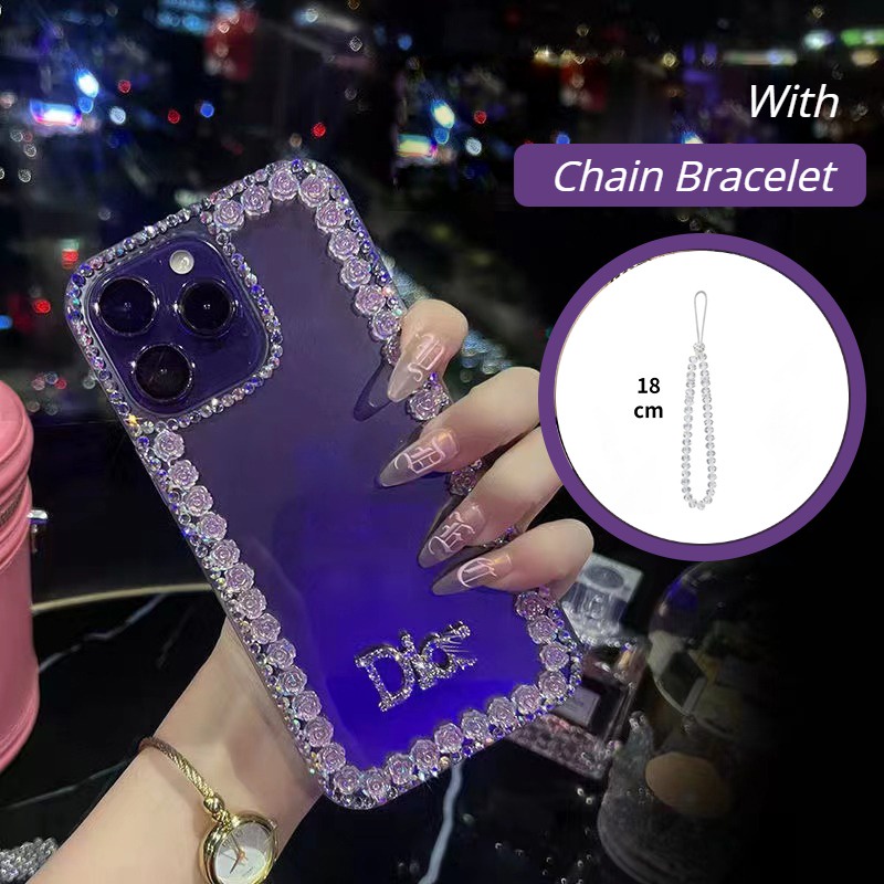 ใหม่หรูหราเคสโทรศัพท์สําหรับiphone 16 Pro MAX 15 14 13 12 11 Promax X XS MAX XR Rhinestone iPhoneฝาครอบสร้อยข้อมือนุ่ม