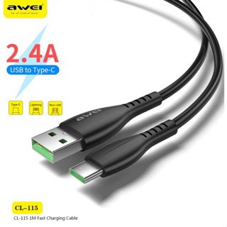 Awei CL-115 สายชาร์จเร็ว USB เป็นไฟไมโคร Type C สําหรับ iPhone Android