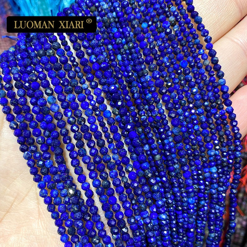 LUOMAN XIARI ลูกปัดหินธรรมชาติ Faceted Lapis Lazuli รอบหลวมลูกปัดสําหรับเครื่องประดับทํา DIY Brcelet สร้อยคอ 2 มม.3 มม.4 มม.