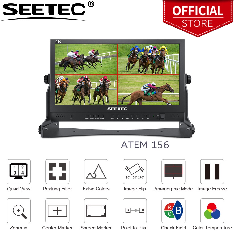 Seetec ATEM156 หน้าจอมอนิเตอร์สตรีมมิ่ง 15.6 นิ้ว สําหรับเครื่องมิกเซอร์วิดีโอ ATEM Mini Pro Studio โทรทัศน์ พร้อม 4 HDMI อินพุต เอาท์พุต Quad Split Display