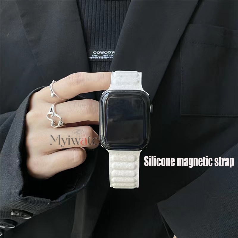 20 สีsilicone link loop สายแม่เหล็กสําหรับ iwatch series Ultra 9 S8 7 6 SE 5 4 3 2 1 กีฬาสร้อยข้อมือยางสําหรับ iwatch 49 มม.44 มม.40 มม.41 มม.45 มม.42 มม.38 มม.