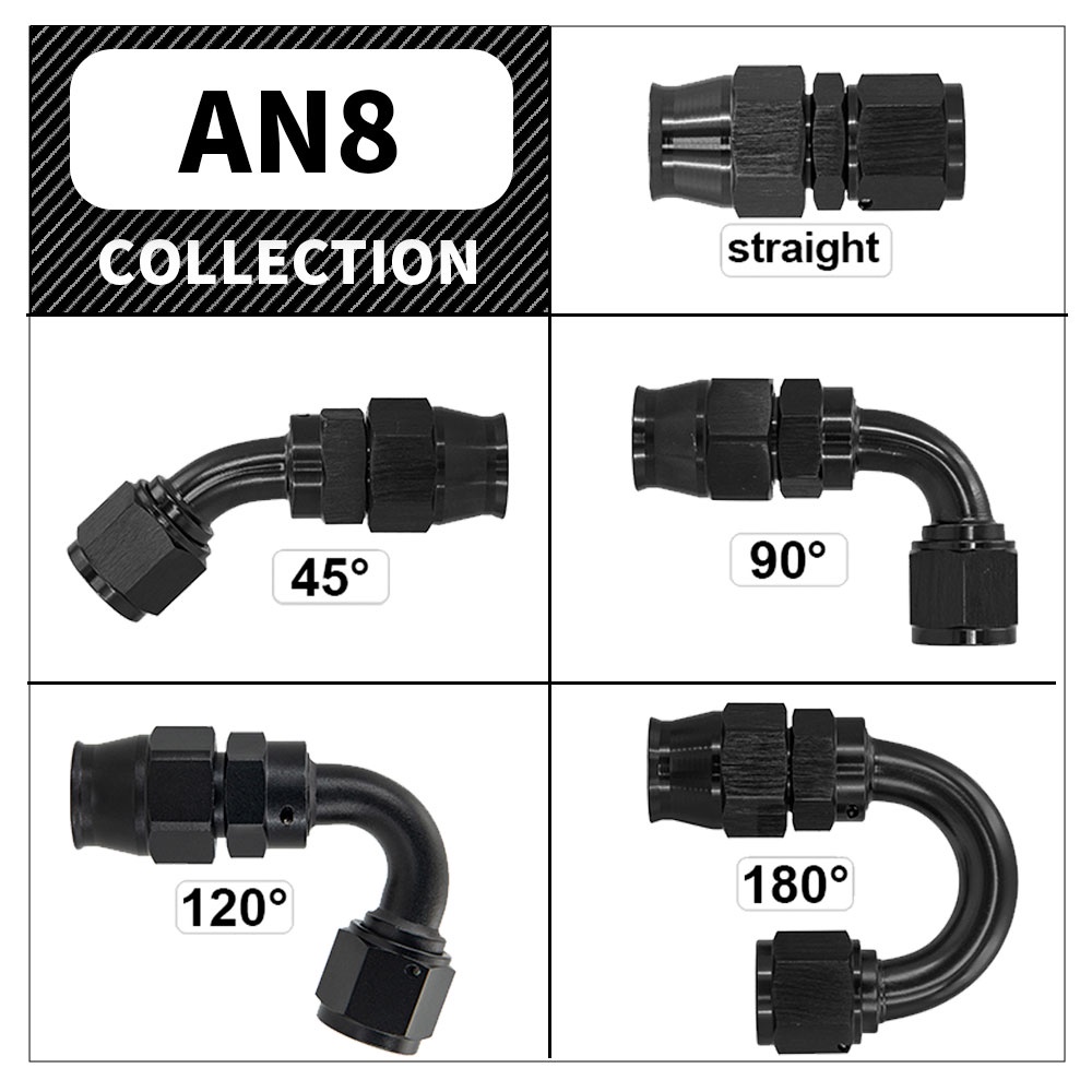 An6 AN8 AN10 ตรง 0° 45° 90° 120° 180°อะแดปเตอร์ท่อน้ํามันเชื้อเพลิง อลูมิเนียม PTFE แบบหมุนได้ ใช้ซ้