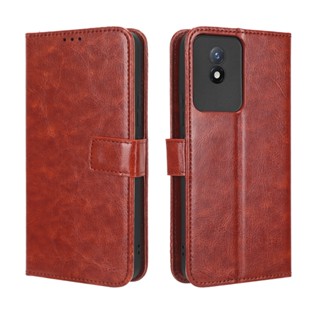 เคสโทรศัพท์หนัง PU ฝาพับ พร้อมช่องใส่บัตร ตั้งได้ สําหรับ VIVO Y02A Y02A