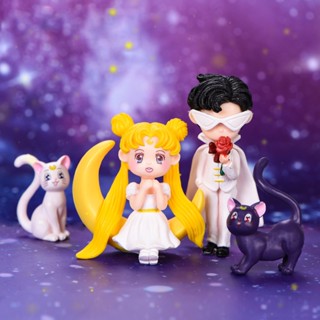 โมเดลฟิกเกอร์ PVC อนิเมะเซเลอร์มูน Tsukino Usagi Luna Artemis Chiba Mamoru Q version Mini ของเล่นสําหรับเด็ก ของขวัญ 4 ชิ้น ต่อชุด