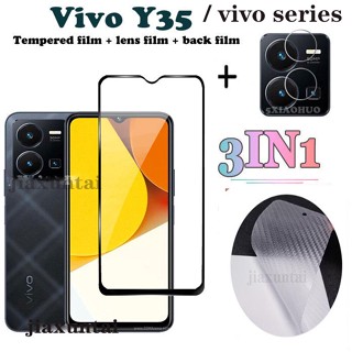 (3in1) ฟิล์มกระจกนิรภัยกันรอยหน้าจอ แบบเต็มจอ สําหรับ Vivo Y35 Y16 Y20 Y20i Y22 Y22S Y15A Y33S Y11