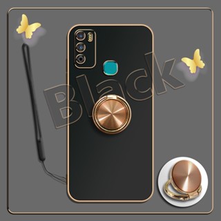 เคสซิลิโคนนิ่ม ชุบไฟฟ้า 360 องศา สําหรับ Infinix Hot 9 Play Hot 10 Play X688C X688B°ขาตั้งแหวนโลหะ และสายคล้องซิลิโคน