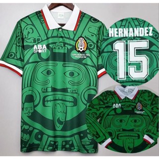 เสื้อกีฬาแขนยาว ลายทีมชาติฟุตบอล Mexico 1998 ชุดเหย้า สไตล์เรโทร