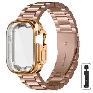 สายนาฬิกาข้อมือสเตนเลส พร้อมเคสโลหะ สําหรับ Smart Watch Series ultra 8 7 6 SE 5 4 3 2 1 iWatch 49 มม. 45 มม. 41 มม. 44 มม. 42 มม. 40 มม. 38 มม.