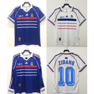 เสื้อกีฬาแขนสั้น ลายทีมชาติฟุตบอล france retro ZIDANE HENRY MAILLOT DE FOOT POGBA 1998 ชุดเหย้า และเยือน สไตล์ฝรั่งเศส เรโทร คลาสสิก