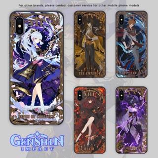 พร้อมส่ง เคสโทรศัพท์มือถือ ซิลิโคนนิ่ม กระจกนิรภัย ลายไพ่ทาโรต์ Genshin Impact สําหรับ keqing kazuha ayaka ayato