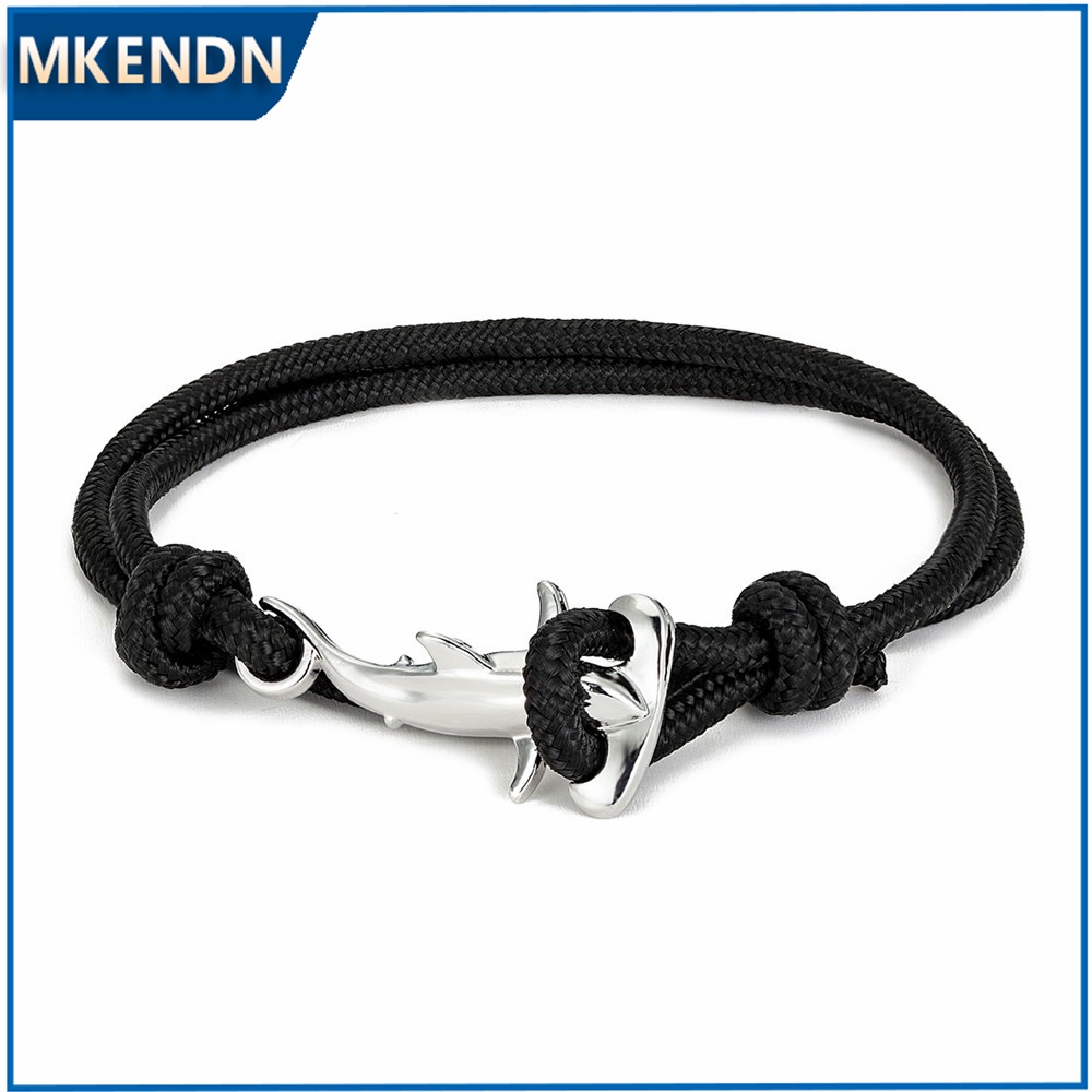 Mkendn ฤดูร้อนสไตล์เงินสี Hammerhead Sharks Paracord สร้อยข้อมือผู้ชายผู้หญิงปรับ Multilayer Lucky เชือก Ocean Lover Sufer สร้อยข้อมือ