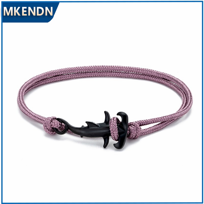 Mkendn Black Hammerhead Sharks Paracord สร้อยข้อมือผู้ชายสร้อยข้อมือสองชั้นที่มีสีสันสร้อยข้อมือแบบปรับได้สําหรับกลางแจ้ง