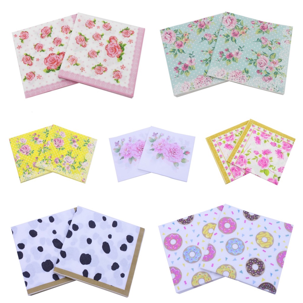 16 รูปแบบ20 ชิ้น/ล็อต 33 ซม.x33 ซม.พิมพ์ Feature Rose ดอกไม้และพืชกระดาษเช็ดปาก