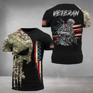 เสื้อยืดแขนสั้น พิมพ์ลาย Veterans 3 มิติ สไตล์รัสเซีย สตรีท สําหรับผู้ชาย