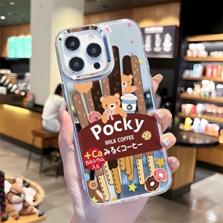 เคสโทรศัพท์มือถือ กรอบโลหะ ลายการ์ตูนหมีป๊อกกี้น่ารัก สําหรับ iphone 14 pro max 11 12 13 8 7 Plus X XR XSMax