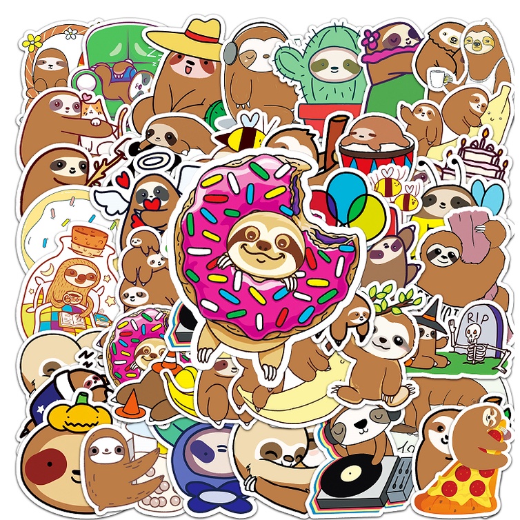 สติกเกอร์ ลายสลอธตลก กันน้ํา DIY สําหรับติดตกแต่งรถยนต์ 50 ชิ้น