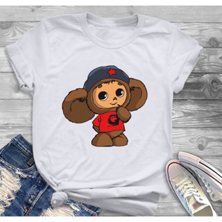 เสื้อยืดแขนสั้น พิมพ์ลายการ์ตูน Cheburashka น่ารัก สไตล์ฮาราจูกุ วินเทจ ขนาดใหญ่ สําหรับผู้หญิง ไซซ์ S - 3XL