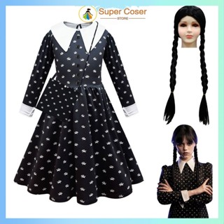 【พร้อมส่ง】Wednesday Addams ชุดเดรสคอสเพลย์ สําหรับเด็กผู้หญิง อายุ