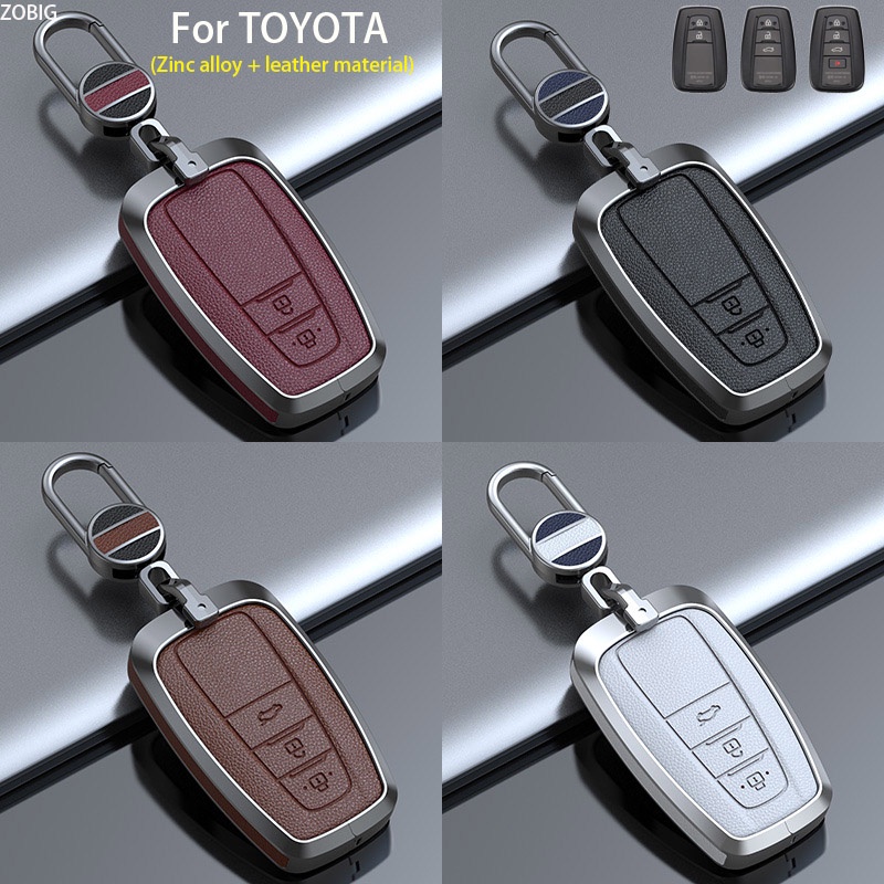 Zobig เคสกุญแจรถยนต์ หนังอัลลอย สังกะสี พร้อมพวงกุญแจแฟชั่น สําหรับ Toyota 2018-2022 Camry RAV4 High