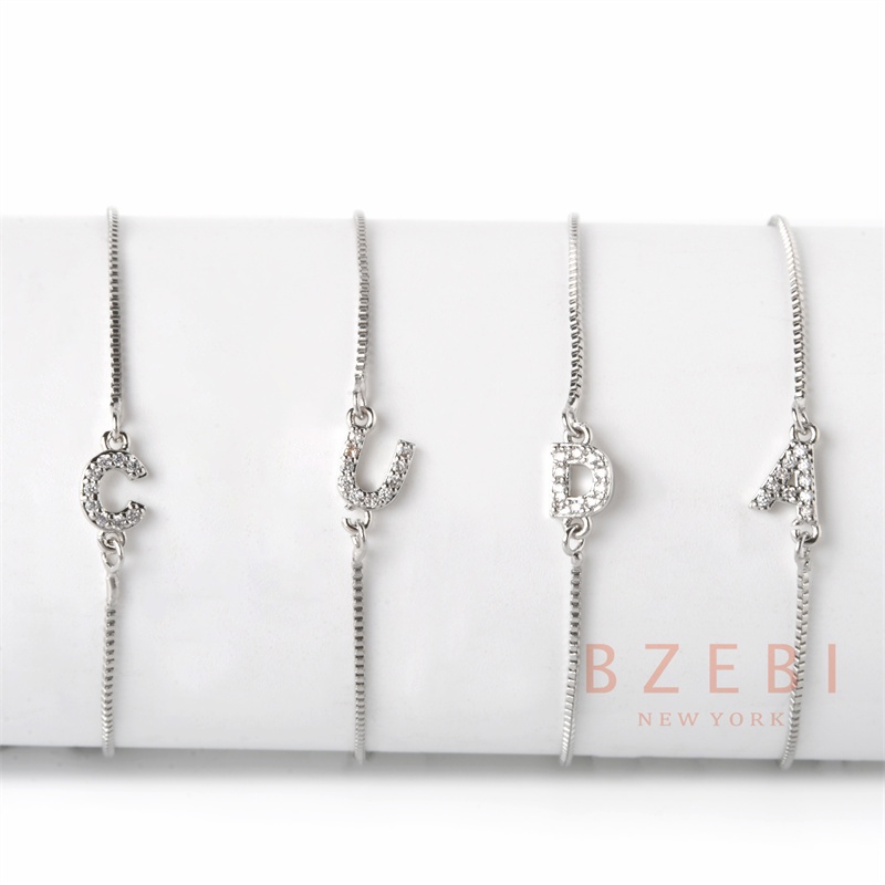 BZEBI กําไลข้อมือ สร้อยข้อมือ โซ่ จี้ตัวอักษร A-Z 26 ตัวอักษร แฟชั่น เงิน เครื่องประดับ แฮนด์เมด หรูหรา สําหรับผู้หญิง 1168b