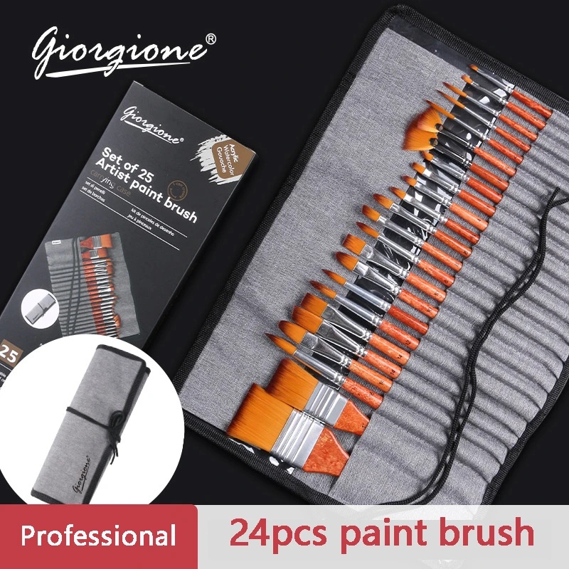 24ชิ้น/เซ็ตไนล่อนผมจับสีน้ําสีแปรงศิลปินจิตรกรรมแปรงสําหรับอะคริลิน้ํามันสีน้ําอุปกรณ์ศิลปะ