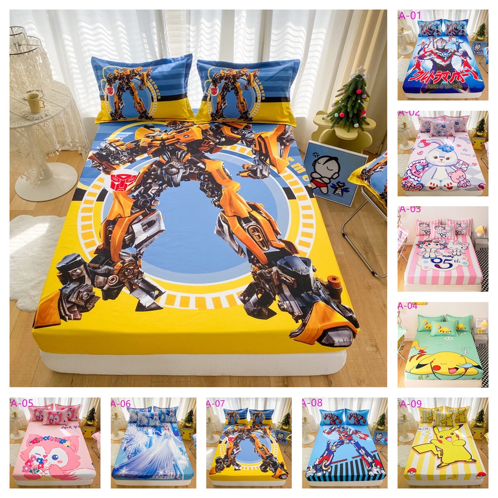 ผ้าปูที่นอน 6/5/3.5/3 ฟุต สีพื้น รัดมุมสูง 10 นิ้ว ลายการ์ตูน 360 องศา รอบเตียง